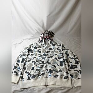 BAPE Space Camo Shark Full Zip Double Hoodie White